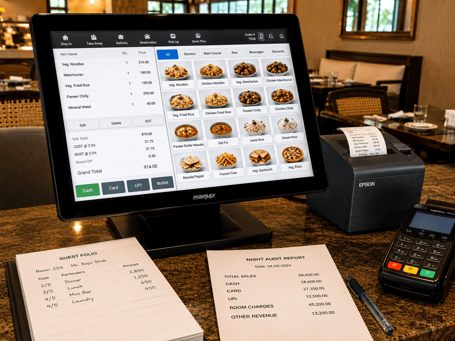 Connected resort POS billing payments and night audit
